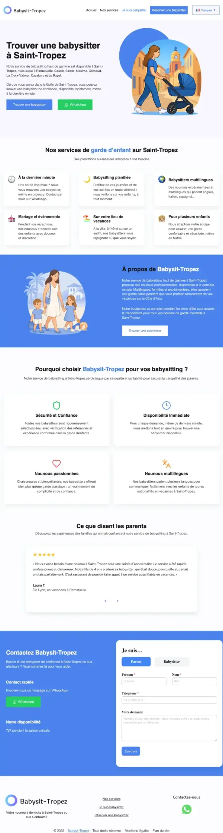 Site Babysit Tropez après optimisation Victoire Digital — score Lighthouse 100/100