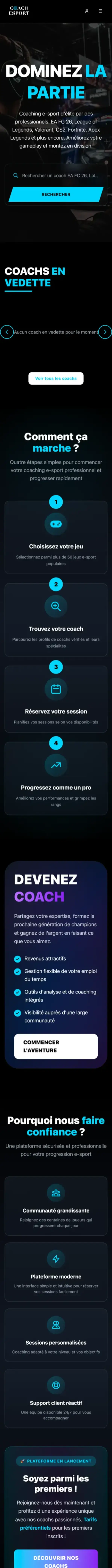 Coach E-Sport - Version mobile