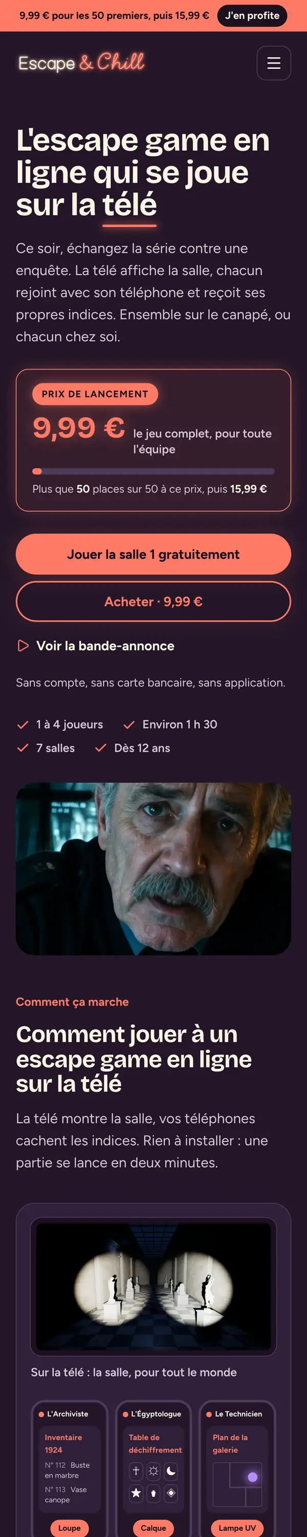 Escape & Chill, version mobile