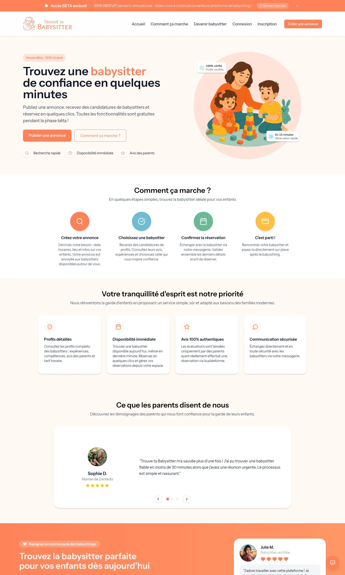 Trouve ta Babysitter — marketplace mise en relation parents et babysitters